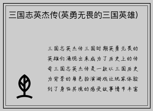 三国志英杰传(英勇无畏的三国英雄)